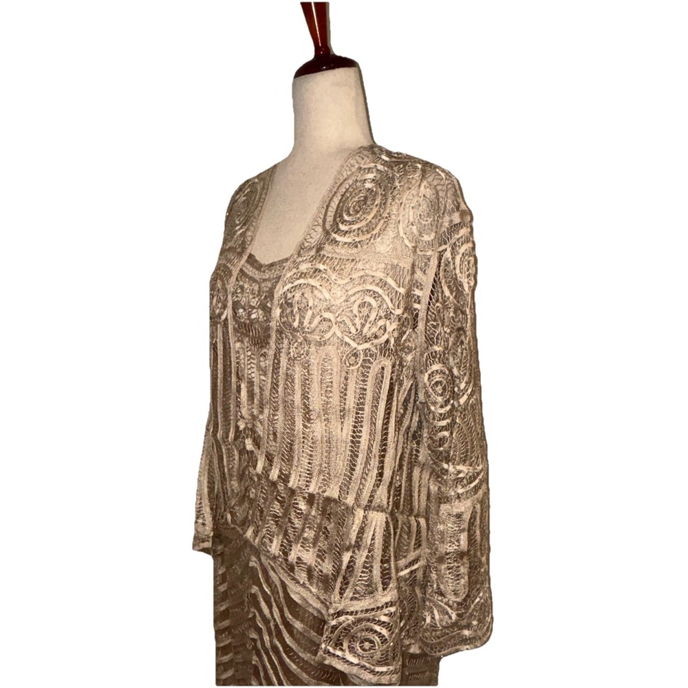 NWT Soulmates D7155 Silk Handcrafted 2 Pc Champagne Crochet Maxi Dress XL $850 - Picture 5 of 16